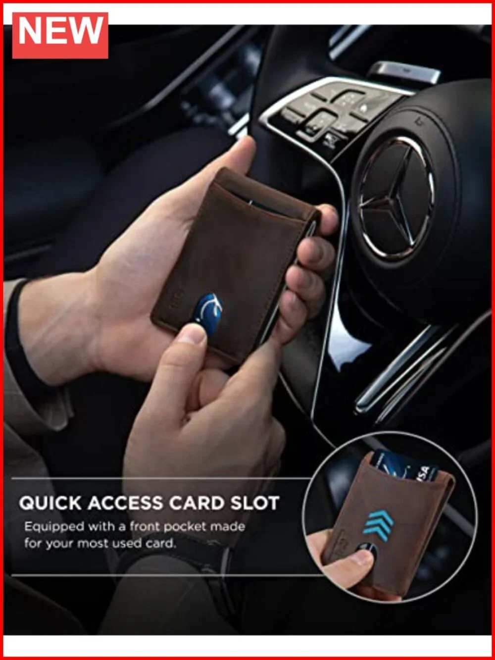 RFID Blocking Slim Bifold Genuine Leather Minimalist Front Pocket Wallet with